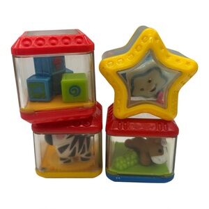 Fisher-Price Peek-a-boo block cubes clear with animals objects inside 2" scuffs